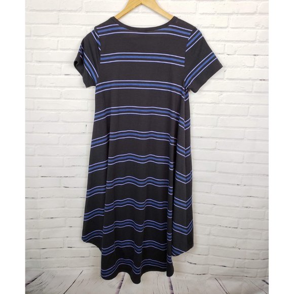 LuLaRoe Carly Dress Striped Blue Black - Picture 2 of 4